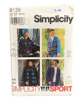 Simplicity 9139 Unisex Jacket Vest Sewing Pattern Size XS S M Uncut